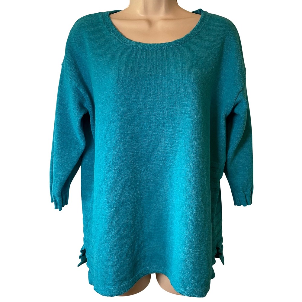 Chico's Women's Blue Knit Sweater Size 1 (US M) Side Detail 3/4 Sleeve